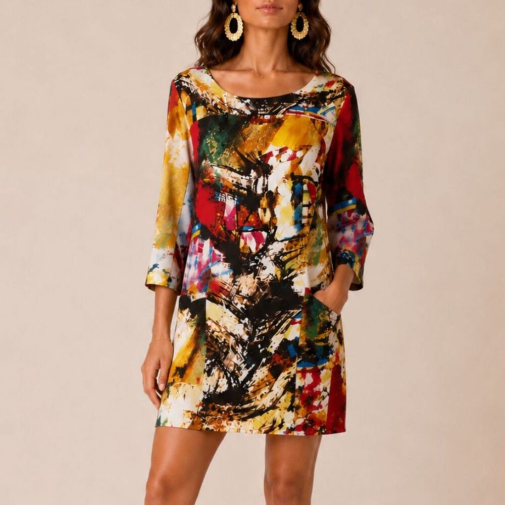 Roberto Cavalli Painterly Silk dress Women Sz S Tunic Art To Wear Maximalist GVC
